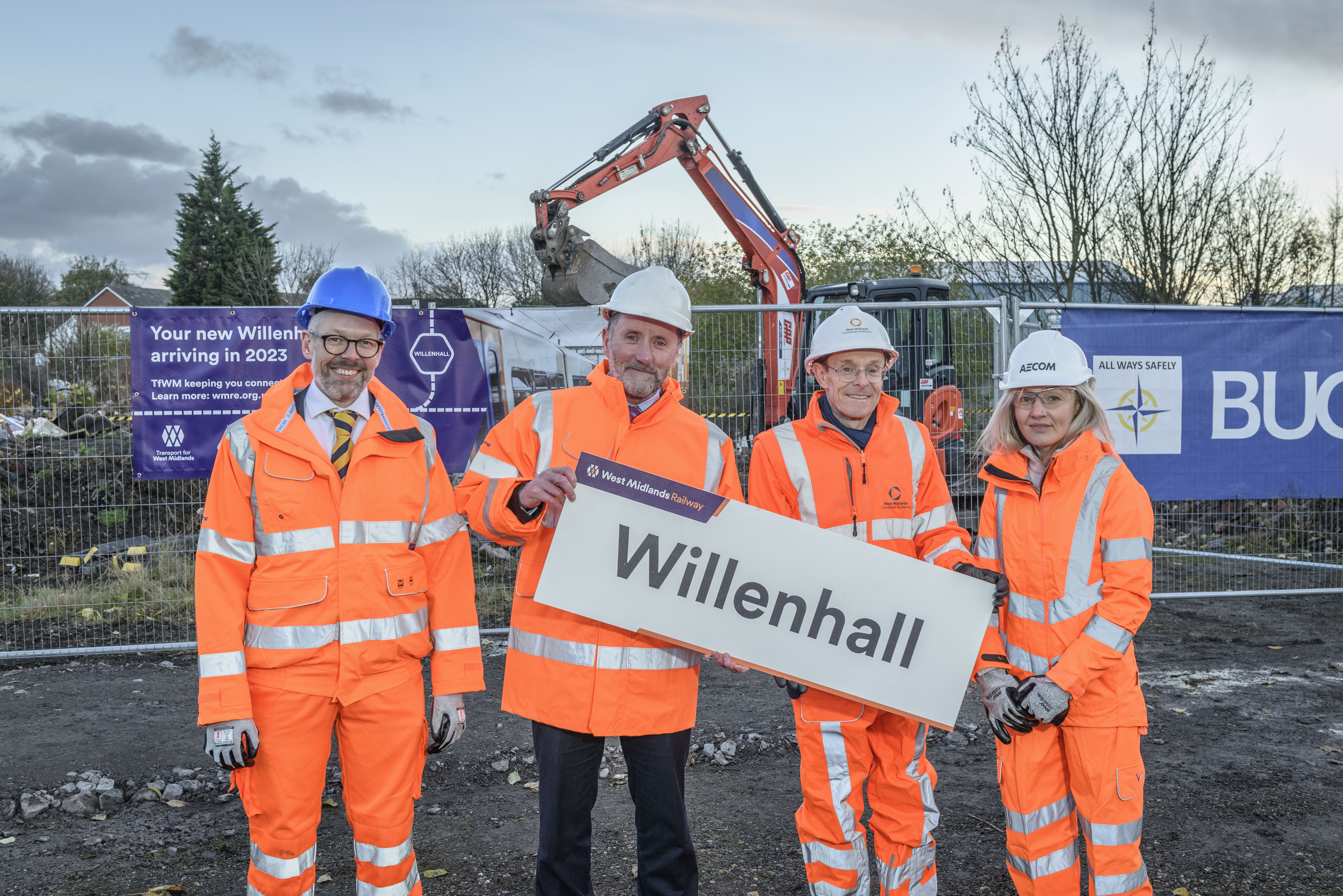 From left: Malcolm Holmes, TfWM director of rail, Eddie Hughes MP, Mayor of the West Midlands Andy Street and Emily Shaw, senior project manager West Midlands Rail Executive