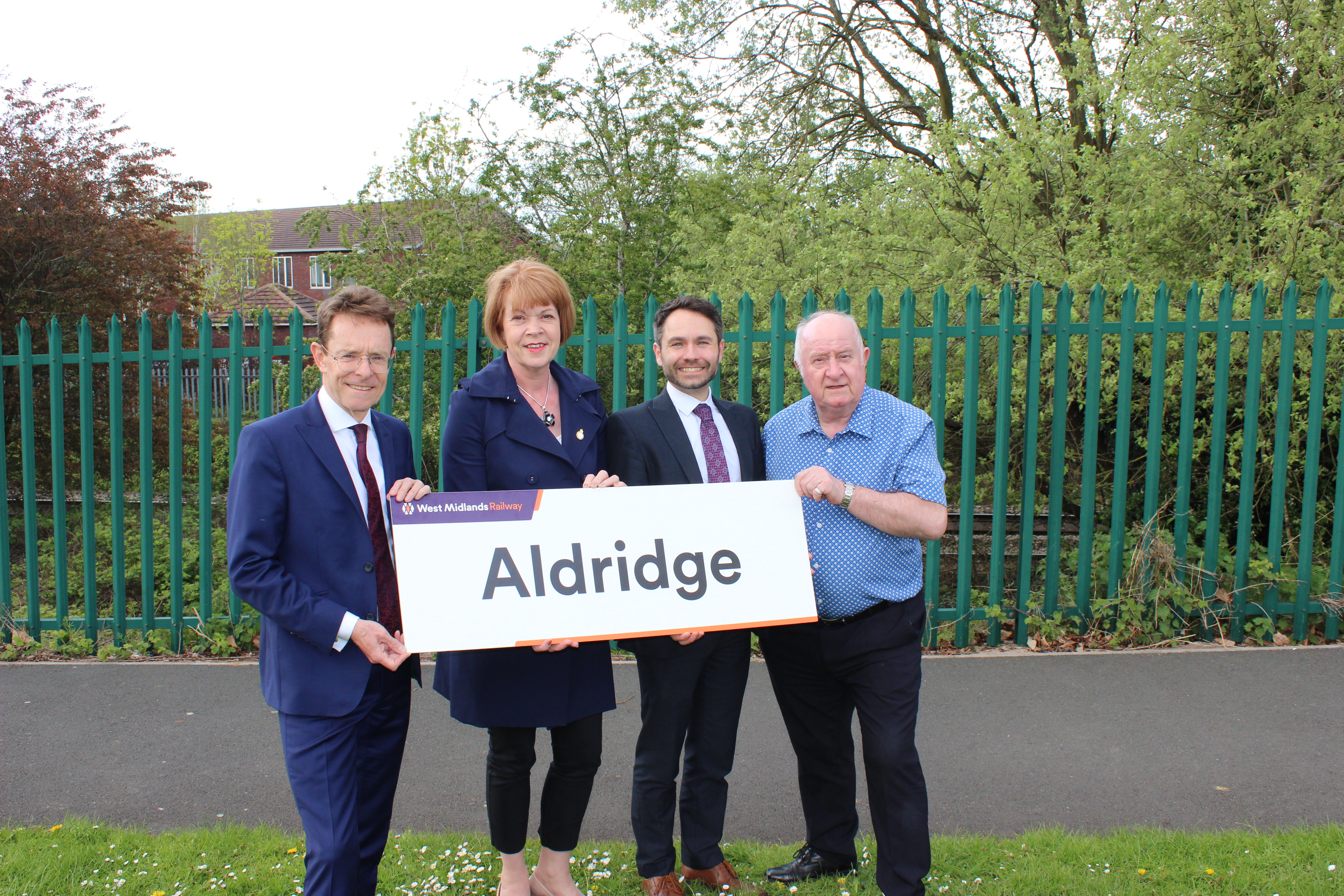 West Midlands Mayor Andy Street, Aldridge and Brownhills MP Wendy Morton, director of rail for TfWM Tom Painter and Walsall Council leader Cllr Mike Bird at the proposed Aldridge Station site